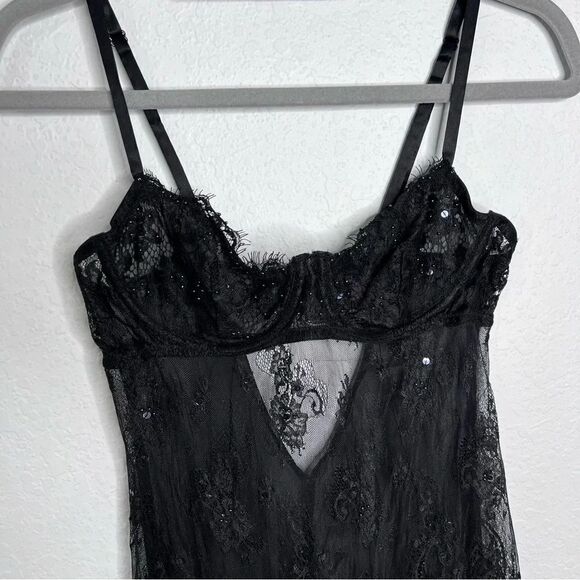 Victoria Secret Slip 36C Chemise lingerie Sheer Sequin Black Underwired Push up - Picture 2 of 7